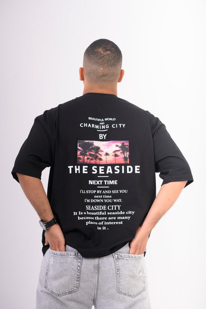 Oversized Sea Side City T-shirt In Black